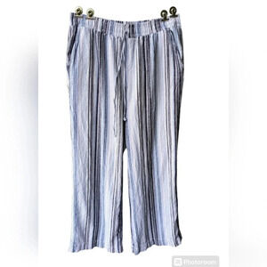 Briggs Women's Striped Linen Blend Pull on Wide Leg Pants, Resortwear Coastal, L